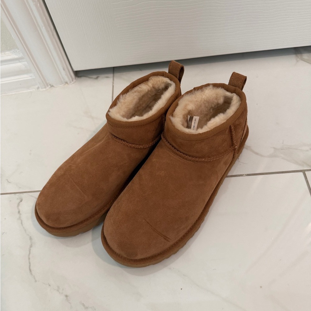 Ugg Ultra Mini Cozy Brown Shearling Ankle Boots